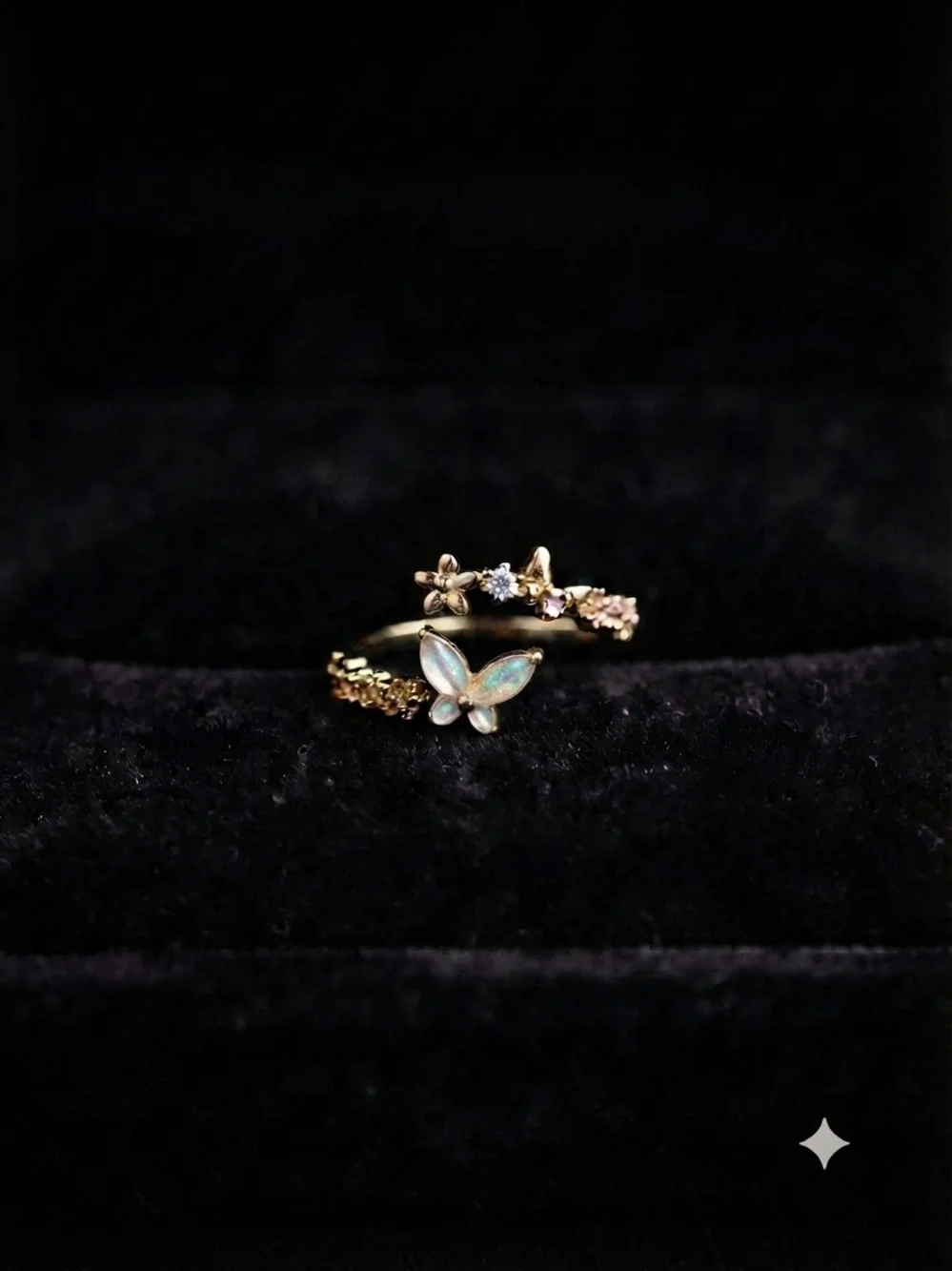 Rose Gold iridescent Opal like Butterfly Ring